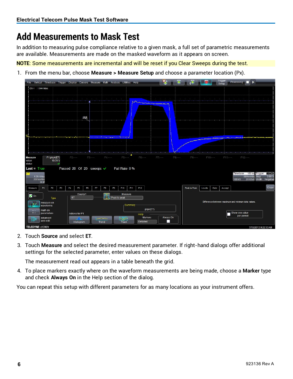Add measurements to mask test | Teledyne LeCroy ET-PMT - Electrical Telecom Pulse Mask Testing User Manual | Page 8 / 11