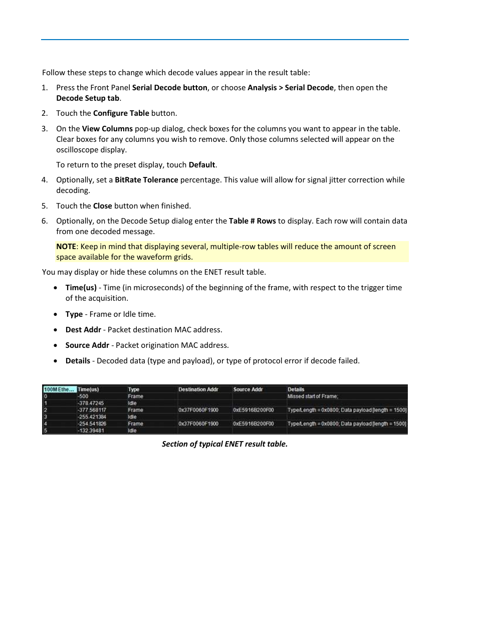 Customize decode result table, Customize the result table | Teledyne LeCroy ENETbusD Decoder User Manual | Page 12 / 16