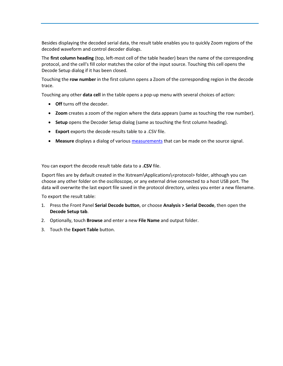 Export result table data, Navigating, Navigating with the result table | Export decode result table | Teledyne LeCroy ENETbusD Decoder User Manual | Page 13 / 16