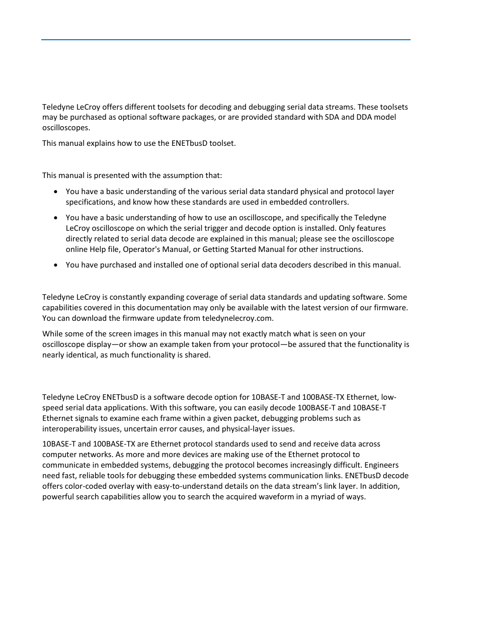 Introduction, About this manual, Enetbusd option overview | Teledyne LeCroy ENETbusD Decoder User Manual | Page 4 / 16