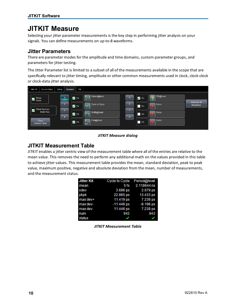 Jitkit measure, Jitter parameters, Jitkit measurement table | Measure | Teledyne LeCroy JitKit User Manual | Page 12 / 16