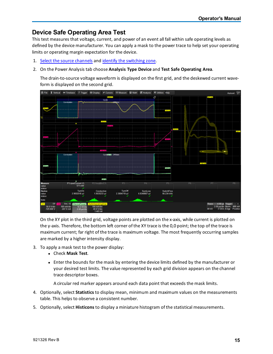 Device safe operating area test, Safe operating area test | Teledyne LeCroy Power Analyzer Package User Manual | Page 17 / 34