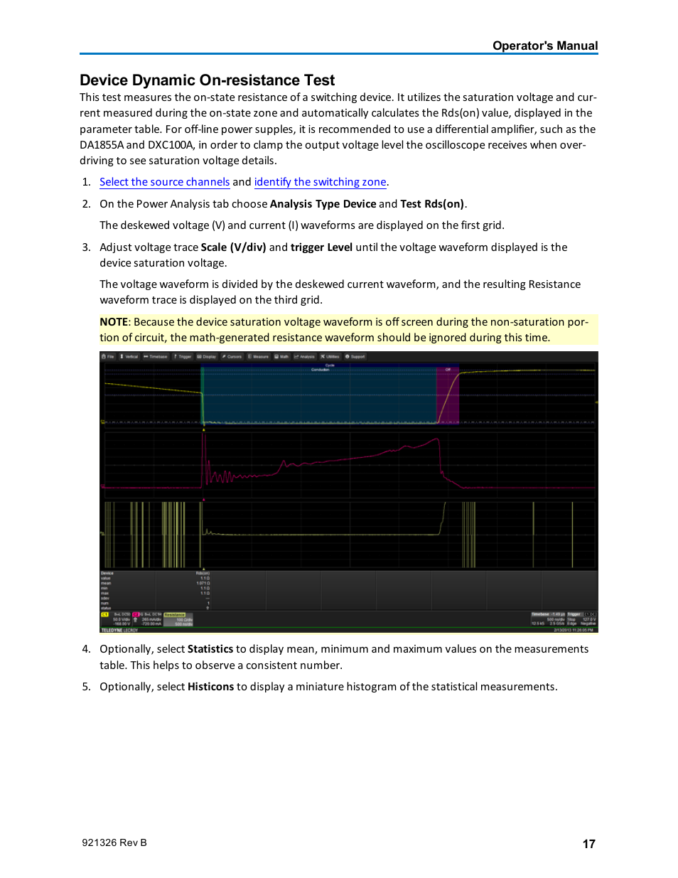 Device dynamic on-resistance test, Dynamic on-resistance test | Teledyne LeCroy Power Analyzer Package User Manual | Page 19 / 34