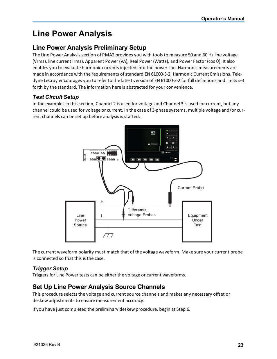 Line power analysis, Line power analysis preliminary setup, Set up line power analysis source channels | Teledyne LeCroy Power Analyzer Package User Manual | Page 25 / 34