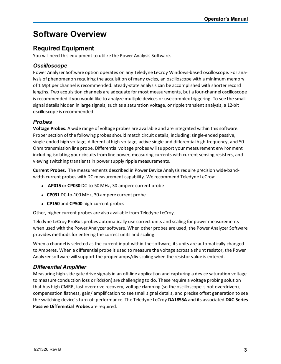 Software overview, Required equipment, Voltage and current probes | Teledyne LeCroy Power Analyzer Package User Manual | Page 5 / 34