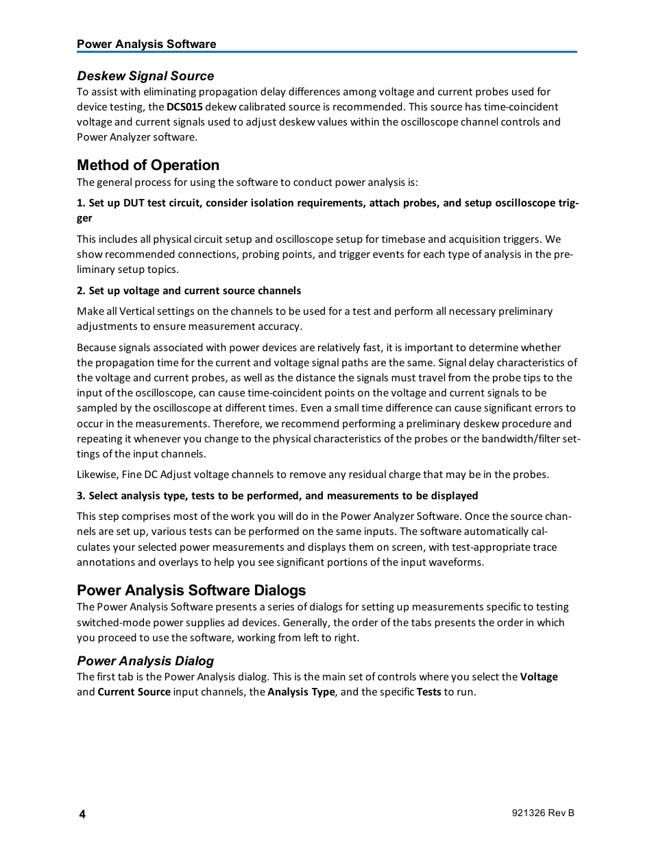 Method of operation, Power analysis software dialogs | Teledyne LeCroy Power Analyzer Package User Manual | Page 6 / 34
