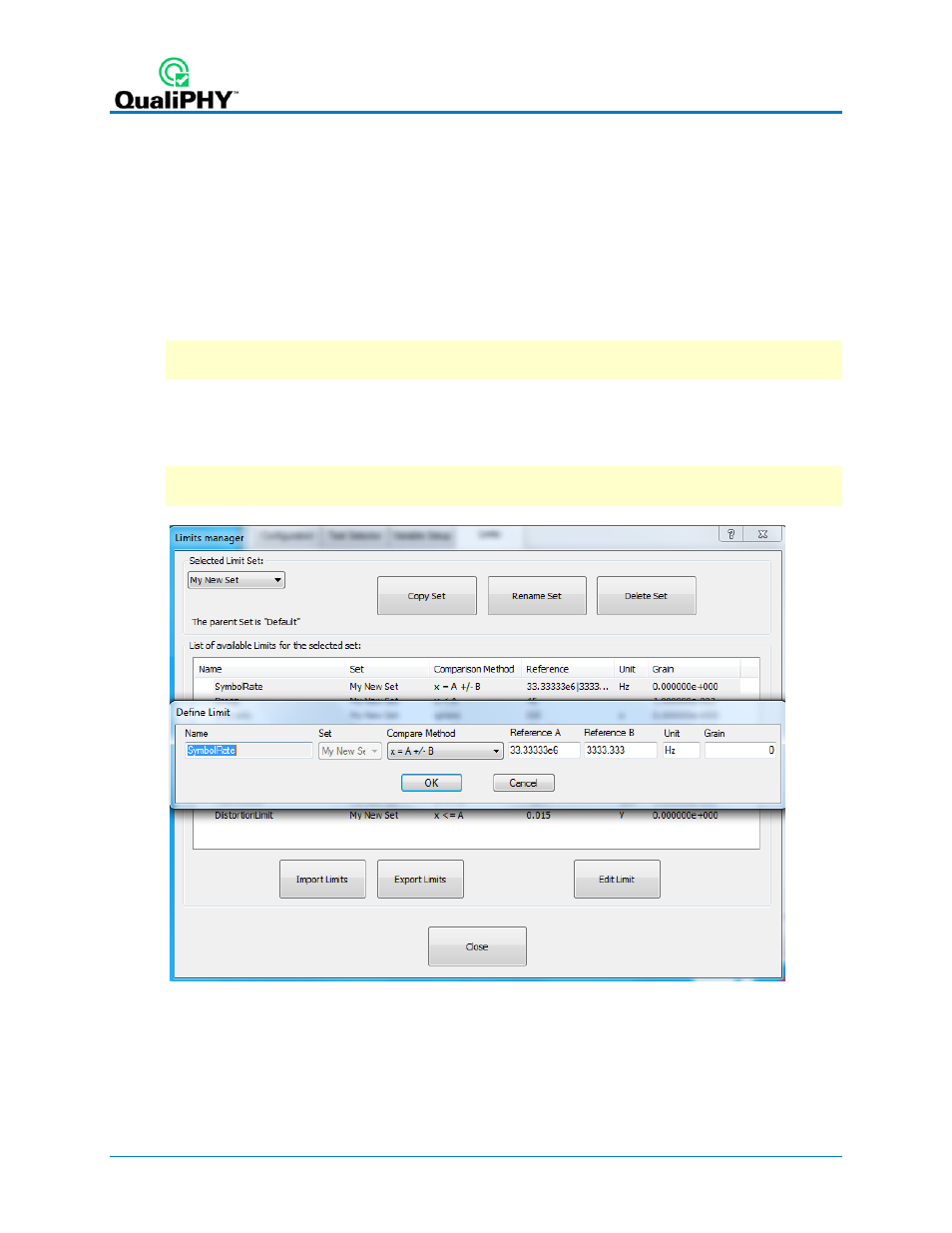 Edit test limits, Figure 5 - limits manager dialog, X-replay mode | Teledyne LeCroy QPHY-10GBase-KR User Manual | Page 16 / 28