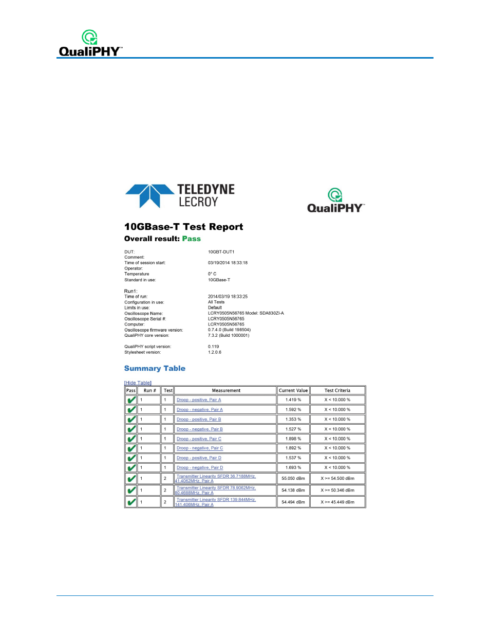 Run reports | Teledyne LeCroy QPHY-10GBase-T User Manual | Page 12 / 36