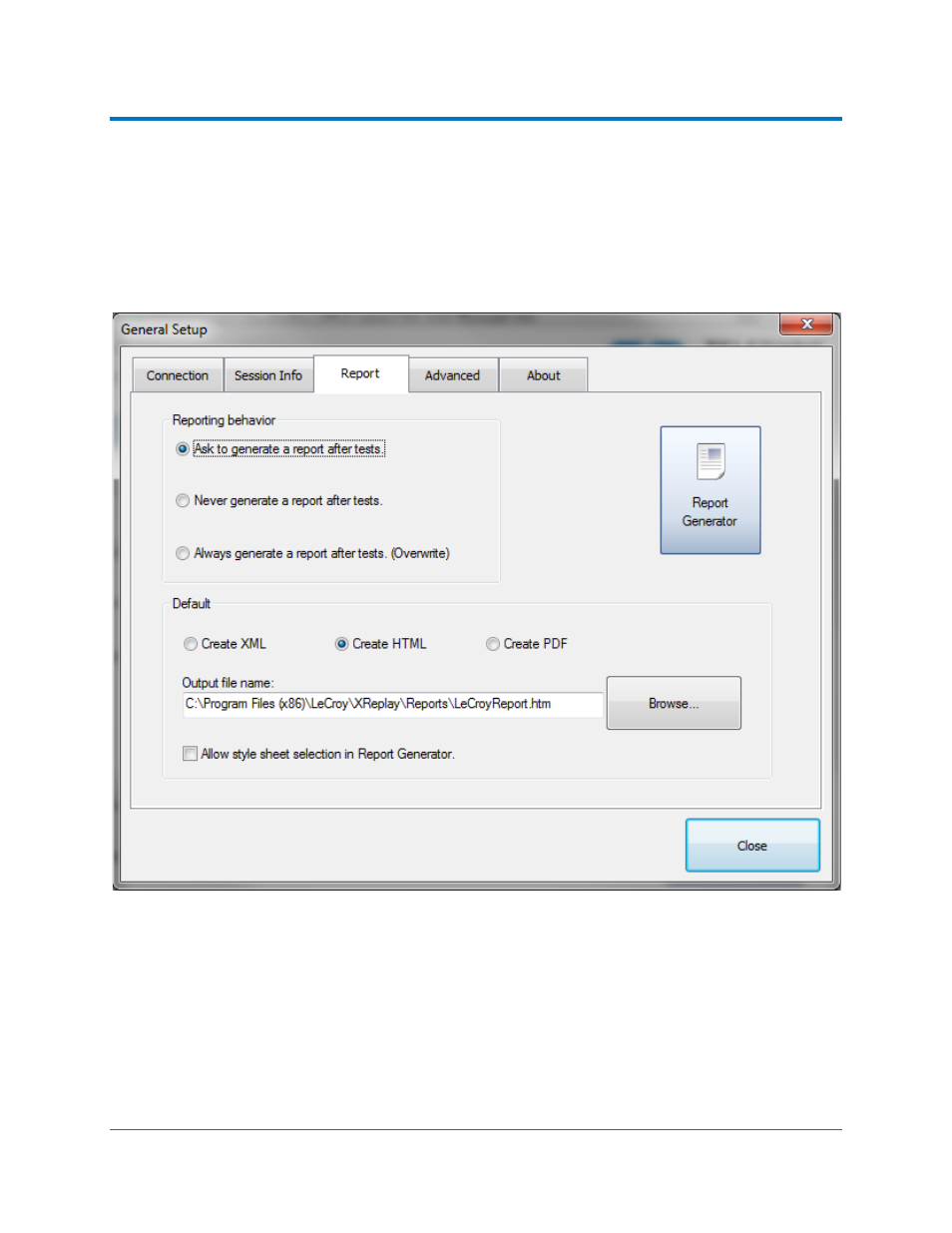 Qualiphy compliance test platform, Figure 1 - report menu in qualiphy general setup | Teledyne LeCroy QPHY-BroadR-Reach User Manual | Page 7 / 33