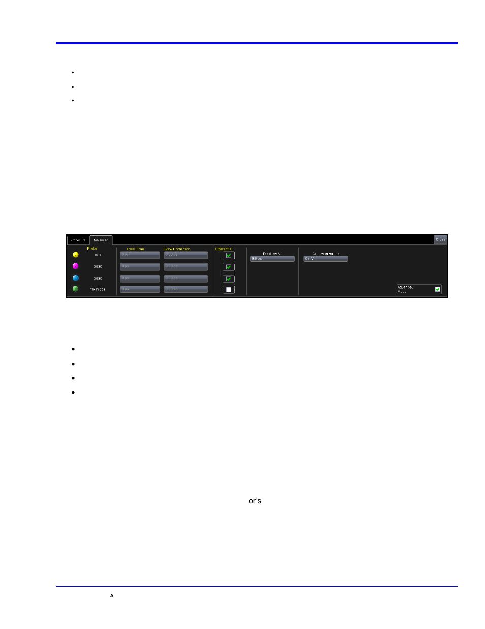 Gain/offset only, Deskew only, The advanced menu | Rise time skew correction, Figure 19. probes calibration menu advanced tab, Qphy-ddr2 software option | Teledyne LeCroy QPHY-DDR2 User Manual | Page 25 / 47