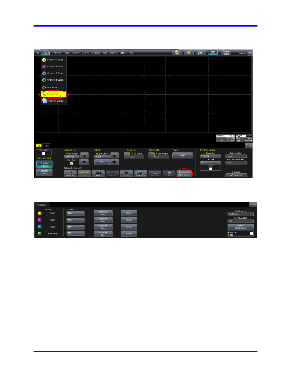 Probe calibration procedure, Figure 14. accessing the probe calibration menu, Figure 15. basic probes calibration menu | Qphy-ddr3 software option | Teledyne LeCroy QPHY-DDR3 User Manual | Page 11 / 44