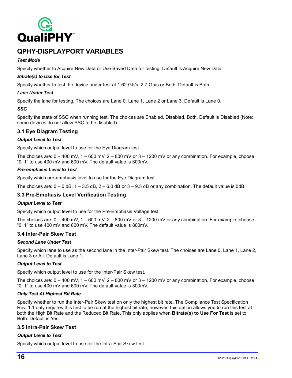 Qphy-displayport variables | Teledyne LeCroy QPHY-DisplayPort User Manual | Page 16 / 19
