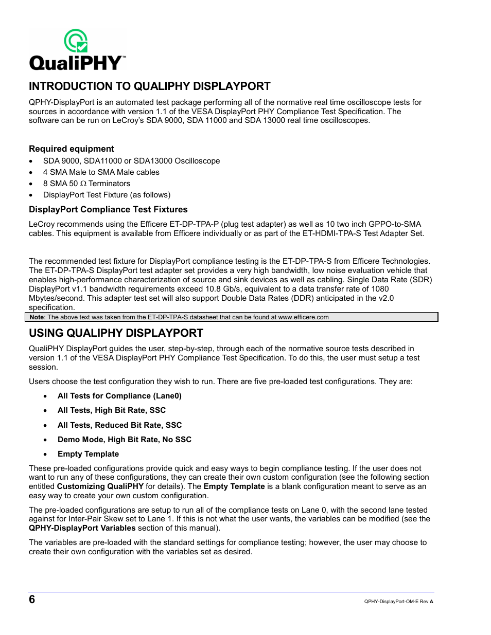 Introduction to qualiphy displayport, Using qualiphy displayport | Teledyne LeCroy QPHY-DisplayPort User Manual | Page 6 / 19