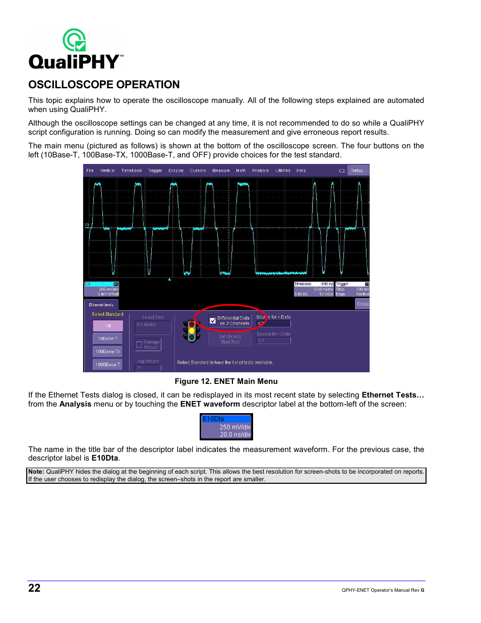 Oscilloscope operation | Teledyne LeCroy QPHY-ENET User Manual | Page 22 / 78