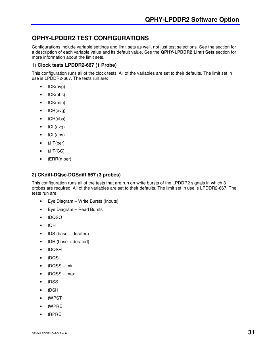 Qphy-lpddr2 software option, Qphy-lpddr2 test configurations | Teledyne LeCroy QPHY-LPDDR2 User Manual | Page 31 / 49