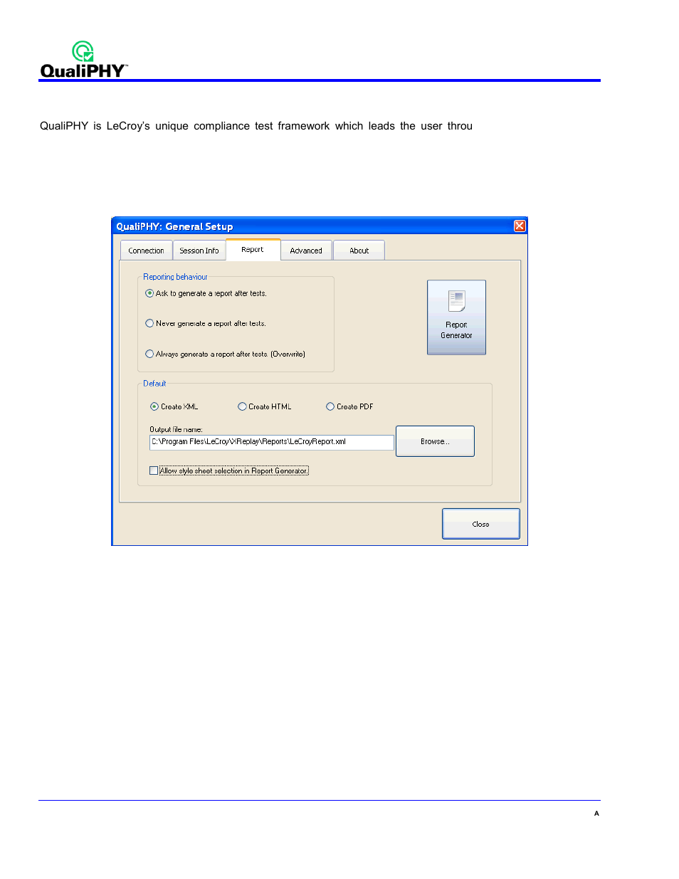 Qualiphy compliance test platform, Figure 5 - report menu in qualiphy general setup | Teledyne LeCroy QPHY-MIPI-DPHY User Manual | Page 10 / 32