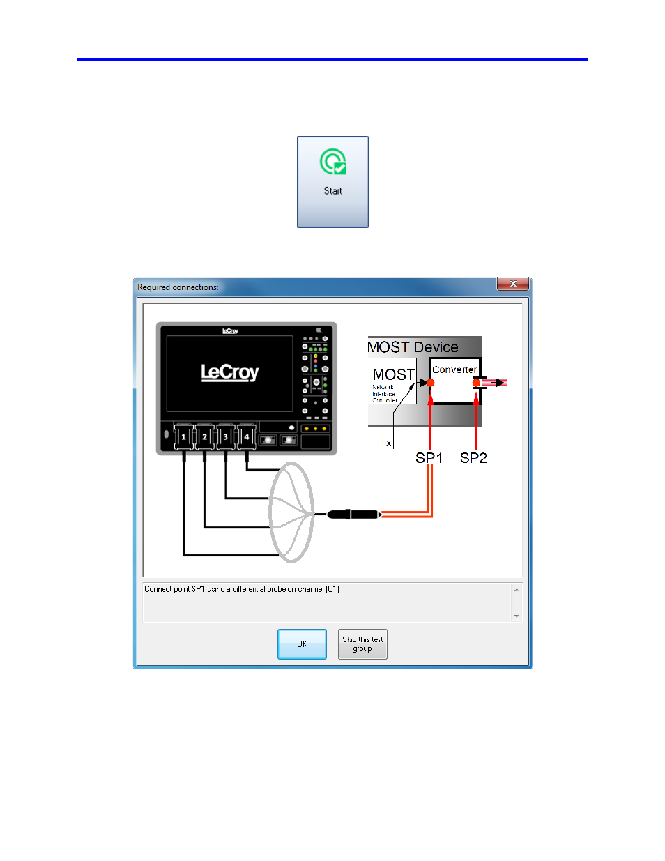 Qphy-most150o operation, Figure 7 - start button, Qphy-most150o software option | Teledyne LeCroy QPHY-MOST150 User Manual | Page 15 / 24