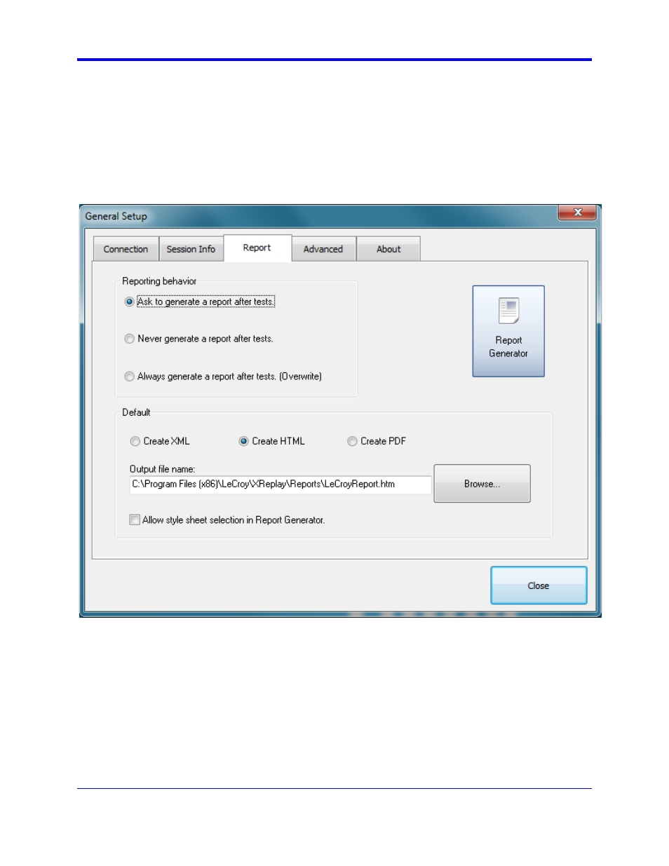 Qualiphy compliance test platform, Figure 1 - report menu in qualiphy general setup, Qphy-most150o software option | Teledyne LeCroy QPHY-MOST150 User Manual | Page 7 / 24
