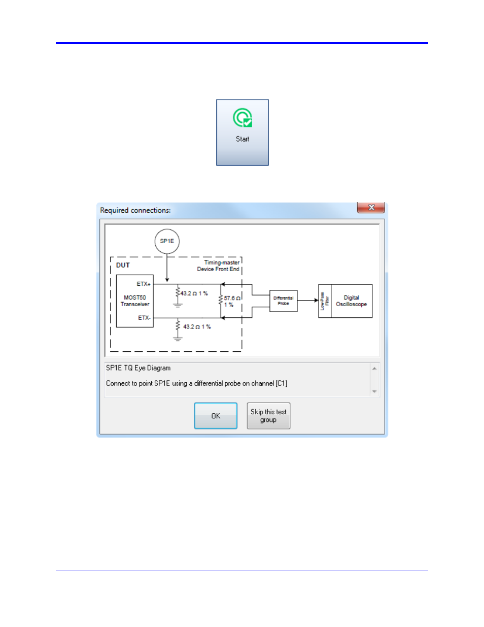 Qphy-most50e operation, Figure 7 - start button, Qphy-most50e software option | Teledyne LeCroy QPHY-MOST50 User Manual | Page 15 / 21