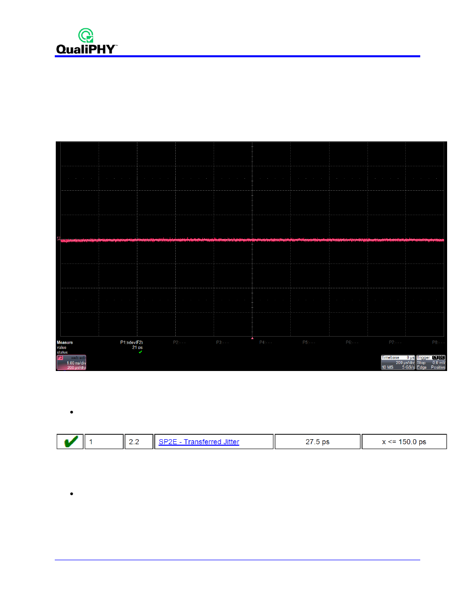 Transfer jitter testing 1.2, 2.2, Figure 13 - transferred jitter test results | Teledyne LeCroy QPHY-MOST50 User Manual | Page 20 / 21