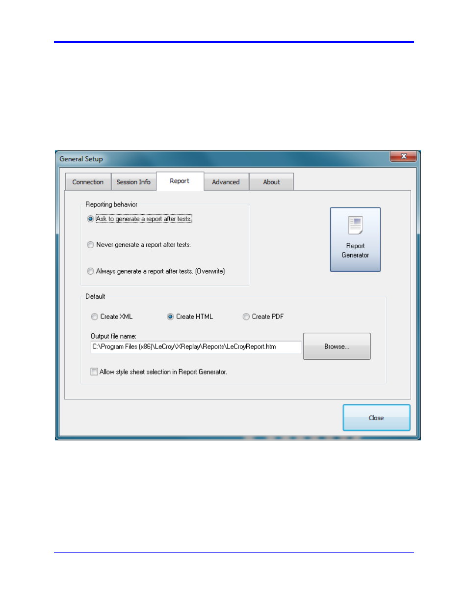 Qualiphy compliance test platform, Figure 1 - report menu in qualiphy general setup, Qphy-most50e software option | Teledyne LeCroy QPHY-MOST50 User Manual | Page 7 / 21