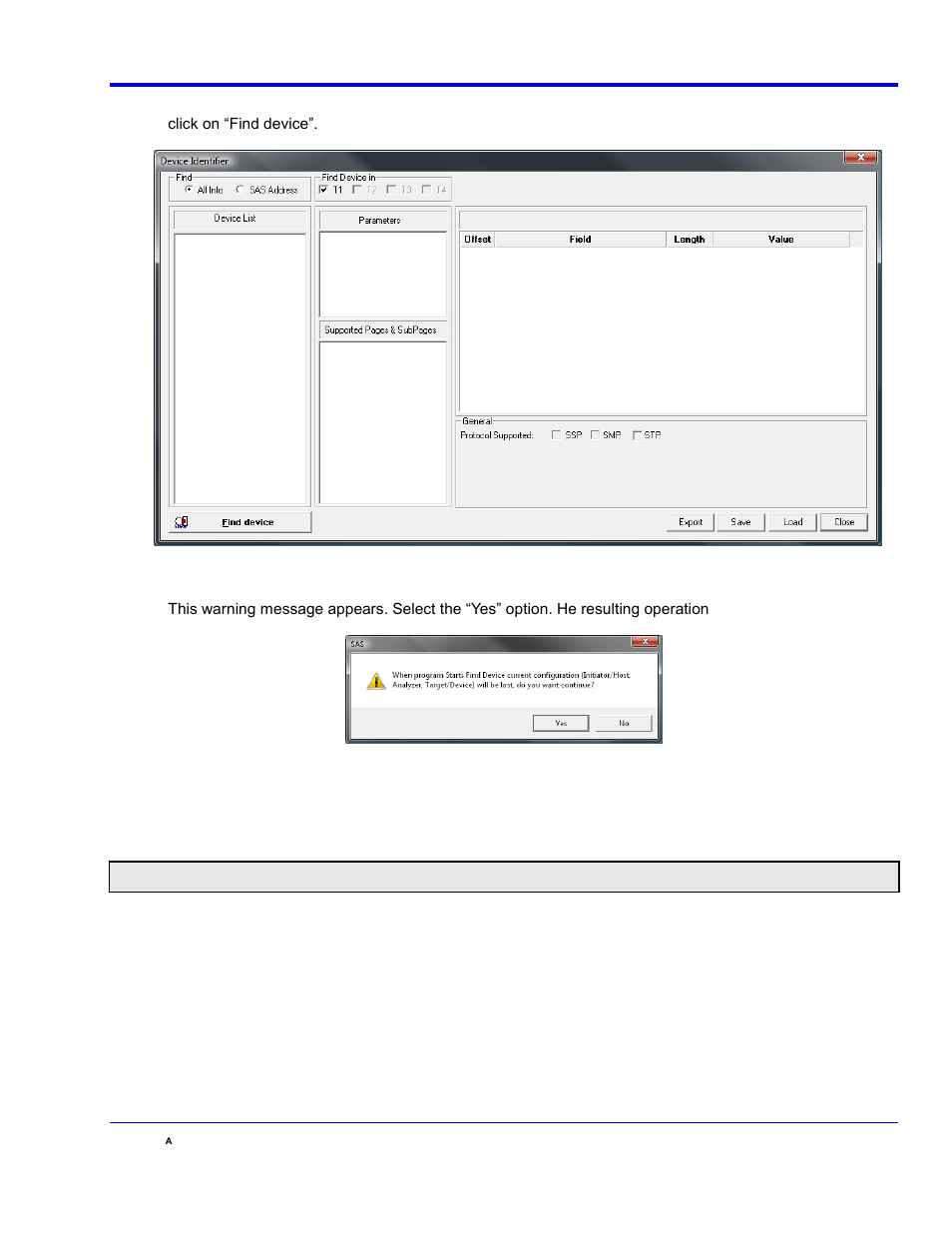 Figure 9 - device identifier, Figure 10 - warning message, Qphy-sas2 software option | Teledyne LeCroy QPHY-SAS2 User Manual | Page 17 / 45