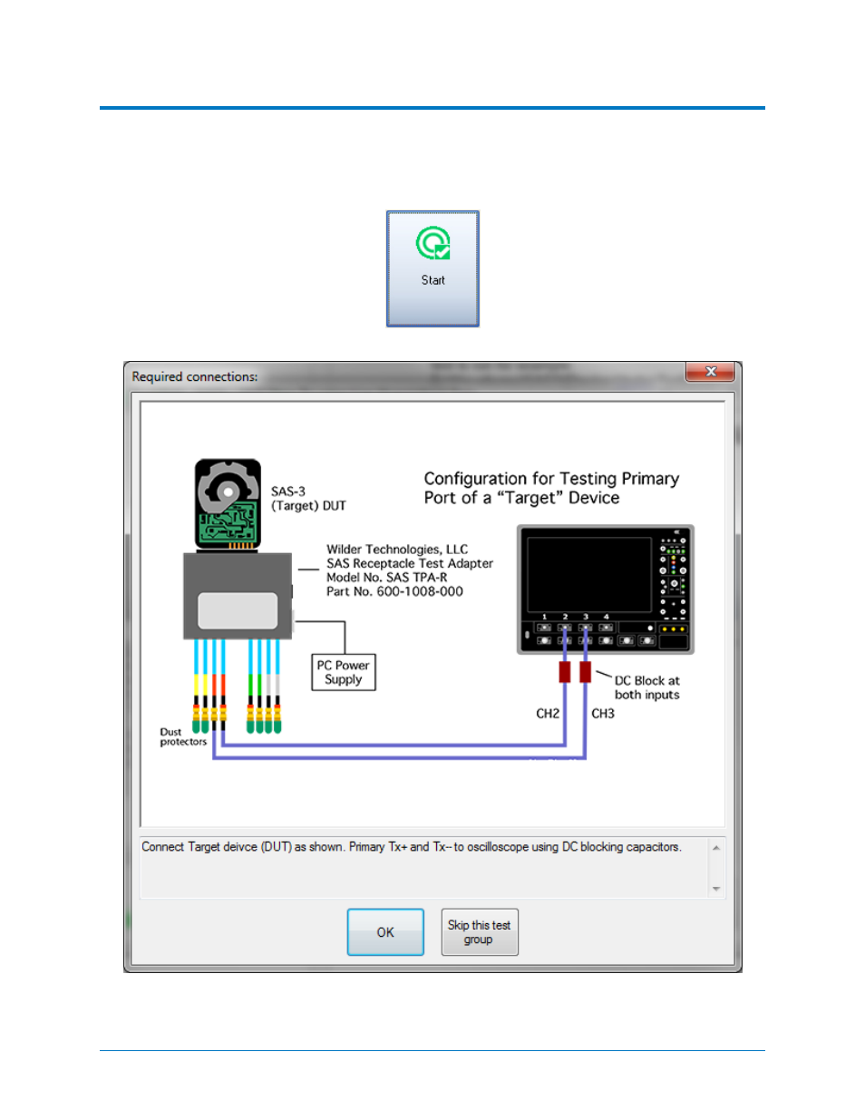 Qphy-sas3 operation, Figure 7 - start button, Qphy-sas3 software option | Teledyne LeCroy QPHY-SAS3 User Manual | Page 15 / 50