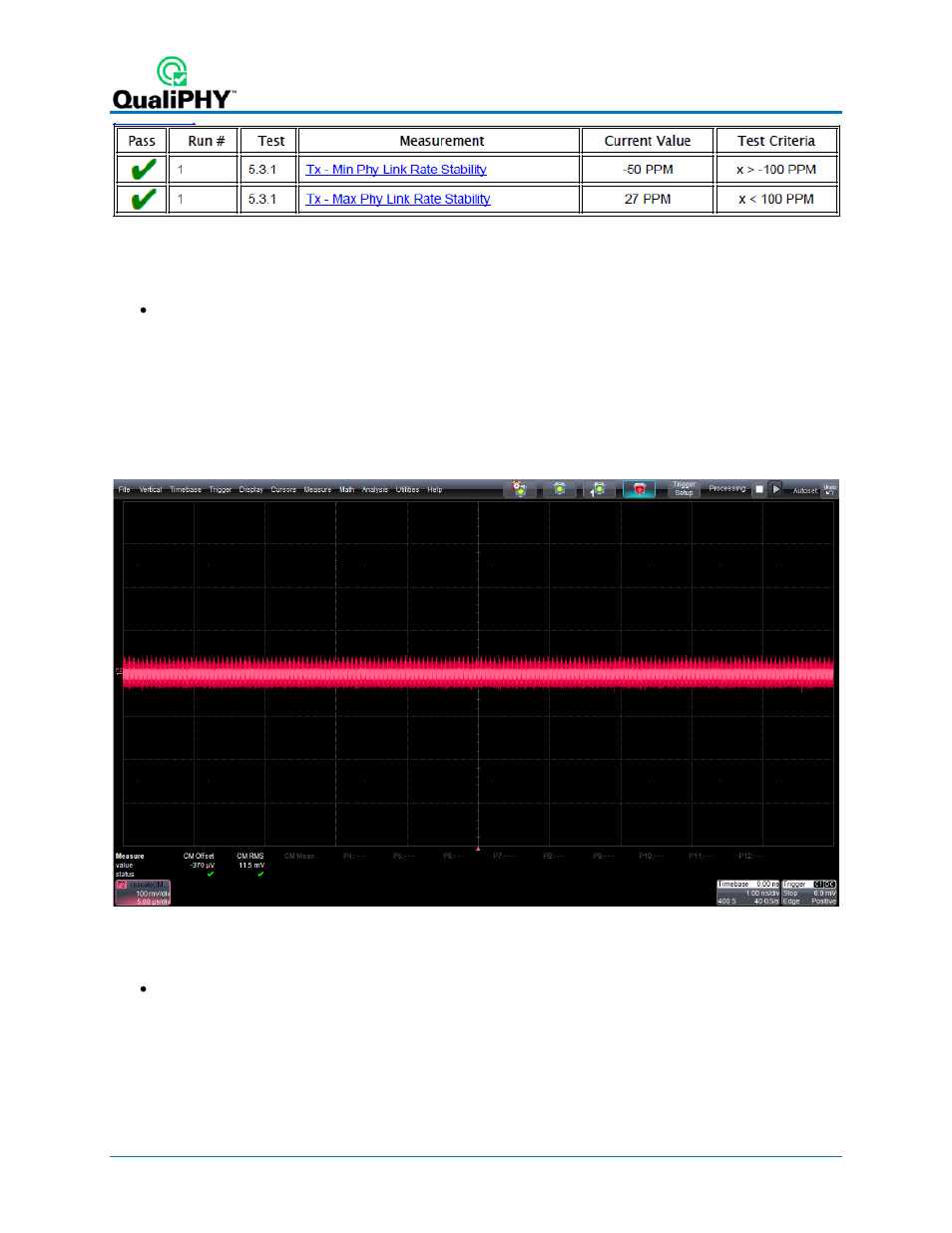 Tx 5.3.2 common mode rms voltage (cjtpat), Figure 14 - phy link rate stability test results | Teledyne LeCroy QPHY-SAS3 User Manual | Page 24 / 50