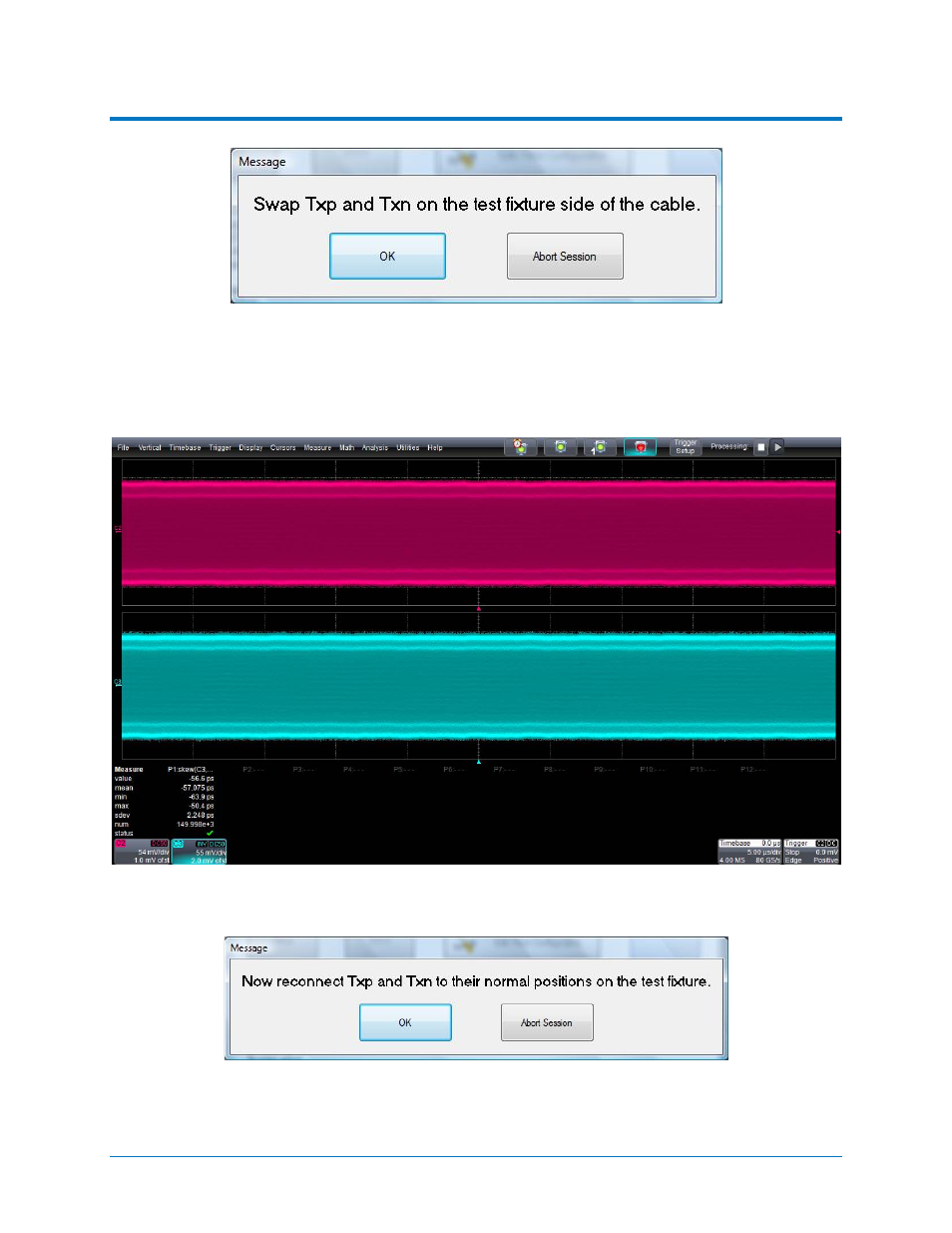 Figure 48 – mftp – step 2 prompt, Figure 49 – mftp – step 2 oscilloscope display, Figure 50 – mftp – step 3 prompt | Qphy-sas3 software option | Teledyne LeCroy QPHY-SAS3 User Manual | Page 49 / 50