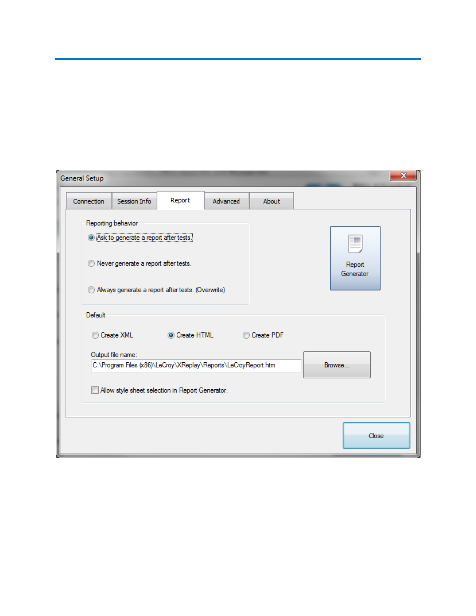 Qualiphy compliance test platform, Figure 1 - report menu in qualiphy general setup, Qphy-sas3 software option | Teledyne LeCroy QPHY-SAS3 User Manual | Page 7 / 50