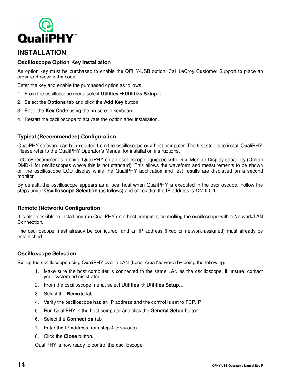 Installation | Teledyne LeCroy QPHY-USB User Manual | Page 14 / 66