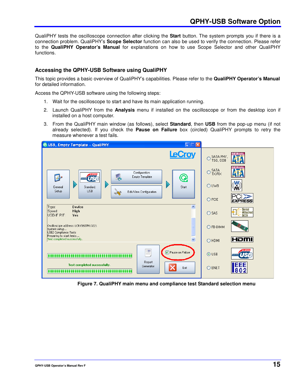 Qphy-usb software option | Teledyne LeCroy QPHY-USB User Manual | Page 15 / 66