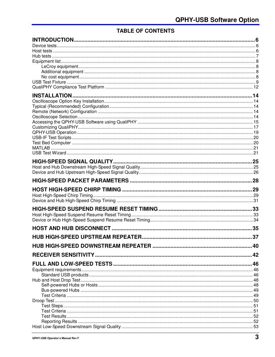 Qphy-usb software option | Teledyne LeCroy QPHY-USB User Manual | Page 3 / 66