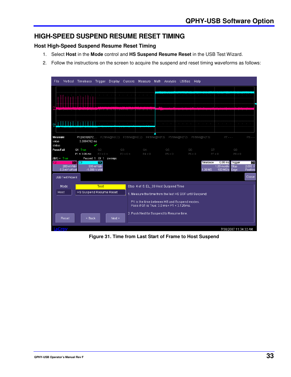 Qphy-usb software option, High-speed suspend resume reset timing | Teledyne LeCroy QPHY-USB User Manual | Page 33 / 66