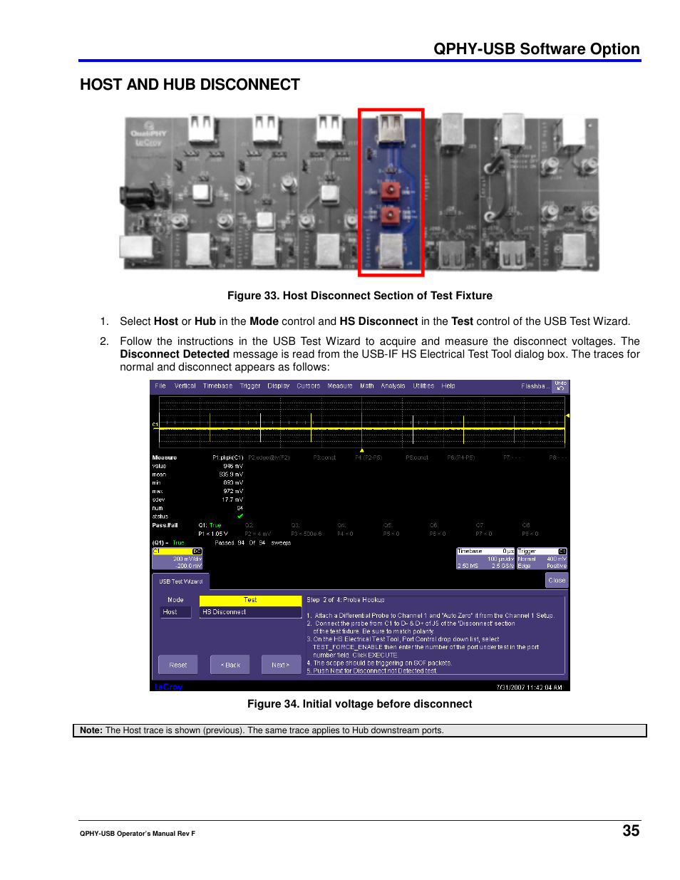 Qphy-usb software option, Host and hub disconnect | Teledyne LeCroy QPHY-USB User Manual | Page 35 / 66