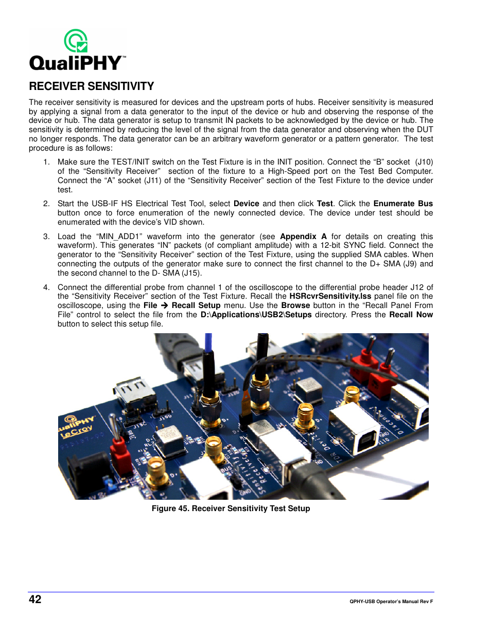 Receiver sensitivity | Teledyne LeCroy QPHY-USB User Manual | Page 42 / 66