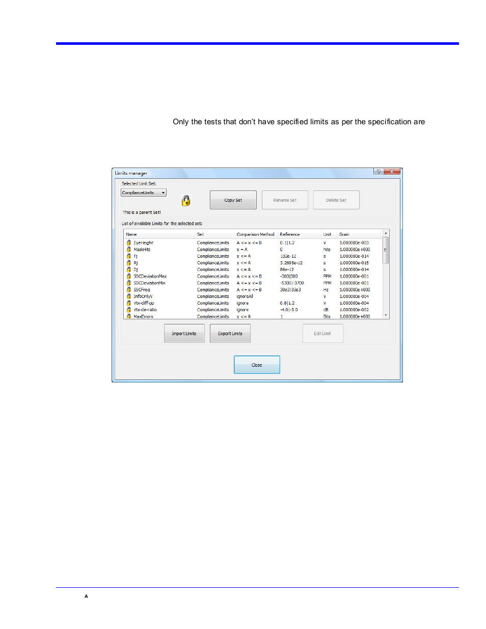 Qphy-usb3-tx-rx limits, Figure 31 - qualiphy limits manager, Qphy-usb3-tx-rx software option | Teledyne LeCroy QPHY-USB3-Tx-Rx User Manual | Page 41 / 47