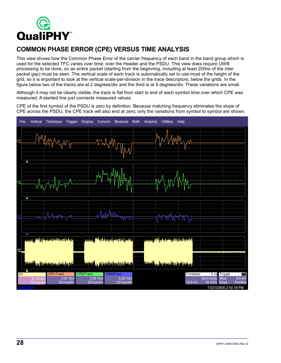 Common phase error (cpe) versus time analysis | Teledyne LeCroy QPHY-UWB User Manual | Page 28 / 30