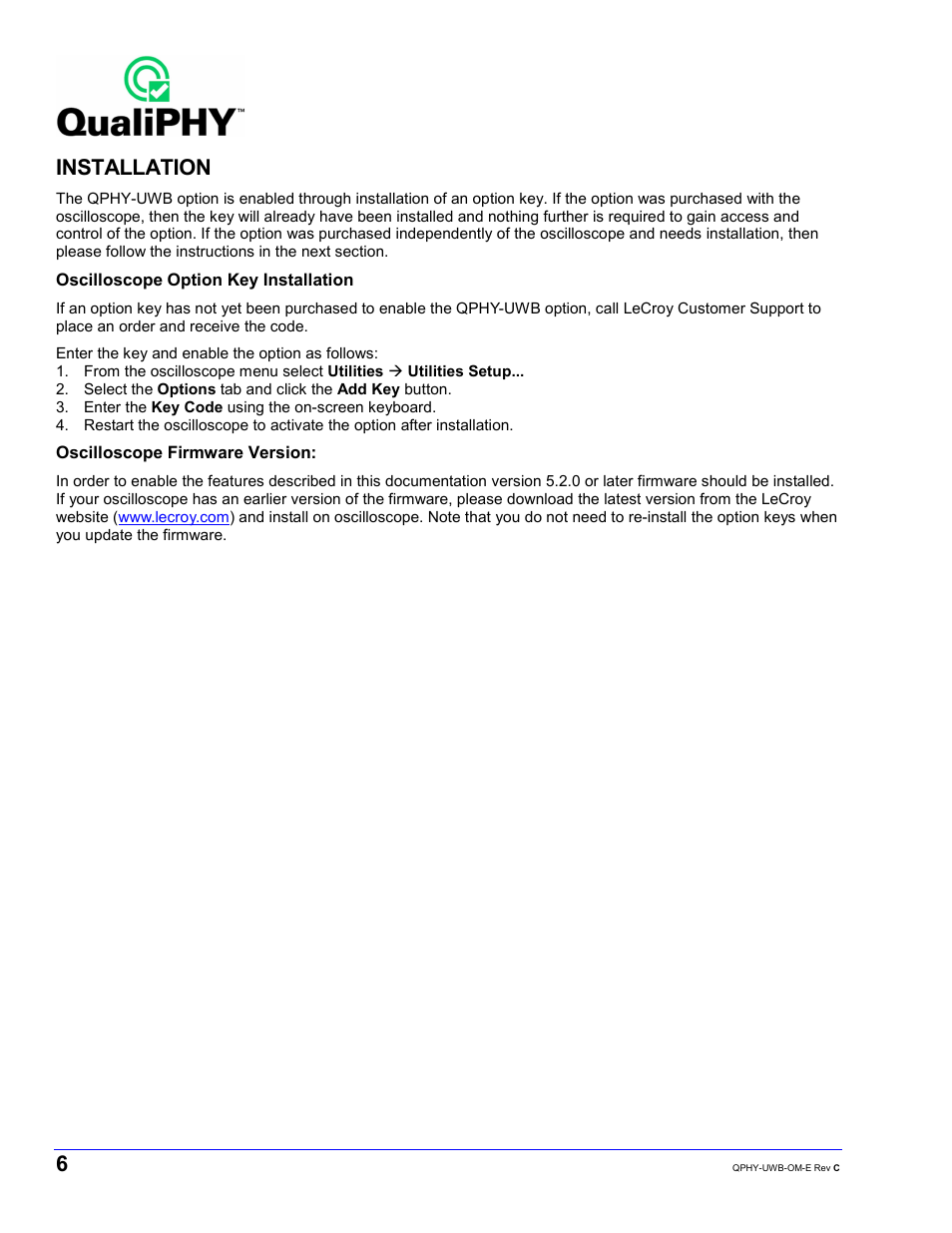 Installation | Teledyne LeCroy QPHY-UWB User Manual | Page 6 / 30
