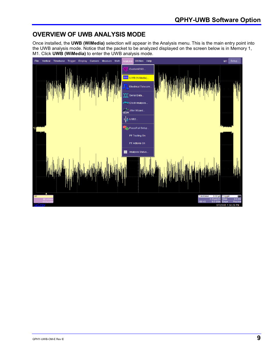 Qphy-uwb software option, Overview of uwb analysis mode | Teledyne LeCroy QPHY-UWB User Manual | Page 9 / 30