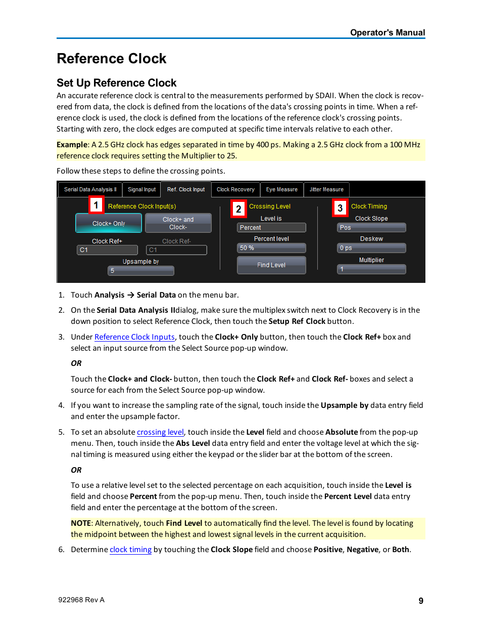 Reference clock, Set up reference clock, Setup reference clock inputs | Teledyne LeCroy SDA II User Manual | Page 11 / 38