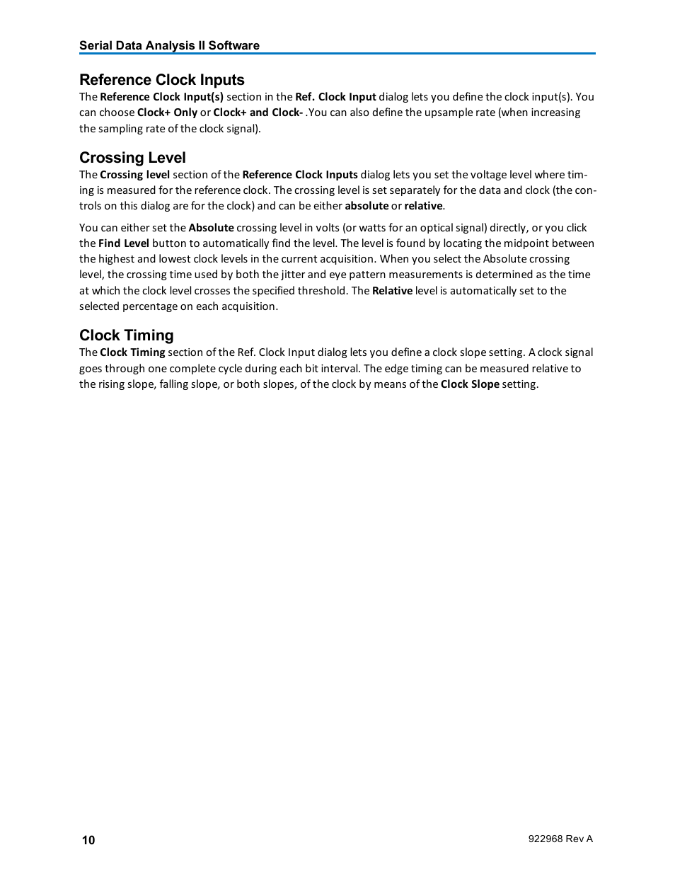 Reference clock inputs, Crossing level, Clock timing | Teledyne LeCroy SDA II User Manual | Page 12 / 38