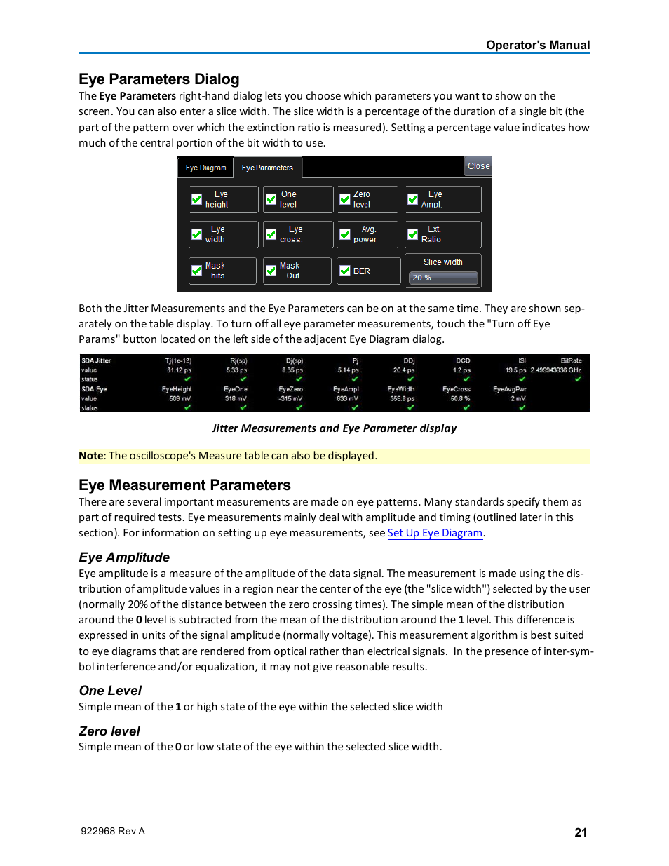 Eye parameters dialog, Eye measurement parameters | Teledyne LeCroy SDA II User Manual | Page 23 / 38