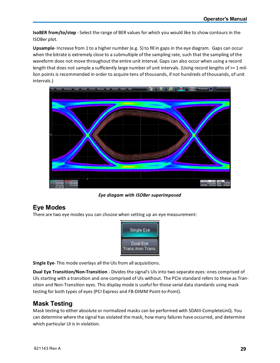 Eye modes, Mask testing | Teledyne LeCroy SDA III-CompleteLinQ User Manual | Page 31 / 59