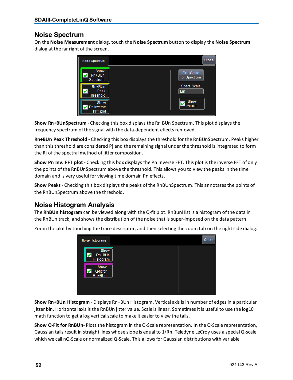 Noise spectrum, Noise histogram analysis | Teledyne LeCroy SDA III-CompleteLinQ User Manual | Page 54 / 59
