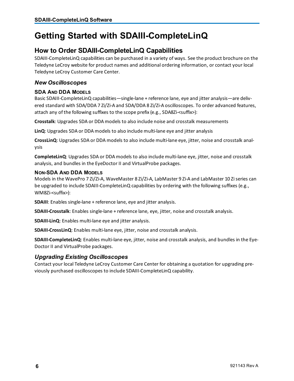 Getting started with sdaiii-completelinq, How to order sdaiii-completelinq capabilities | Teledyne LeCroy SDA III-CompleteLinQ User Manual | Page 8 / 59