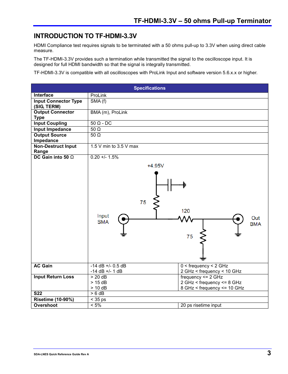 Tf-hdmi-3.3v – 50 ohms pull-up terminator, Introduction to tf-hdmi-3.3v | Teledyne LeCroy TF-HDMI-3.3V User Manual | Page 3 / 4