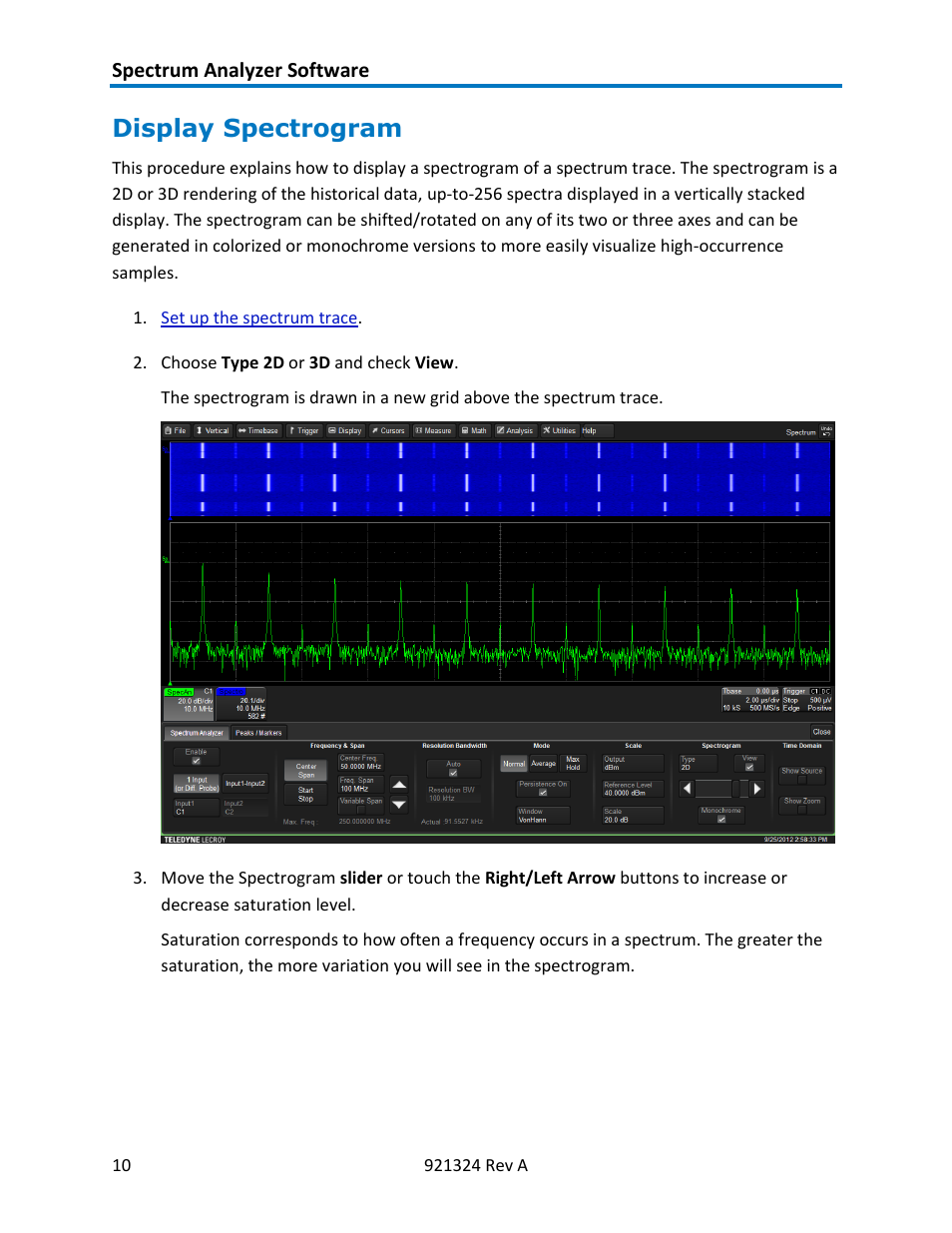 Display spectrogram | Teledyne LeCroy Spectrum Analyzer User Manual | Page 12 / 14