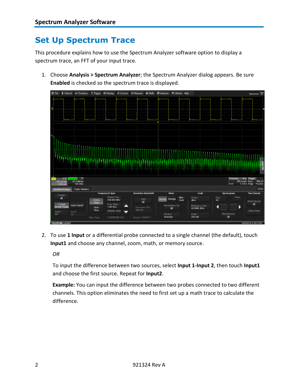 Set up spectrum trace | Teledyne LeCroy Spectrum Analyzer User Manual | Page 4 / 14