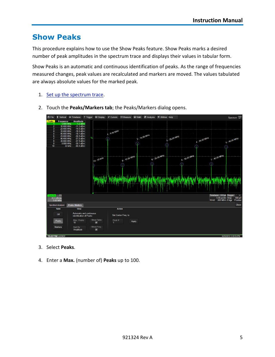 Show peaks | Teledyne LeCroy Spectrum Analyzer User Manual | Page 7 / 14